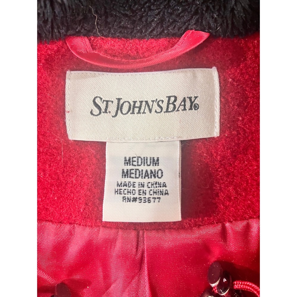 ST JOHNS‎ BAY Red Wool Blend Hooded Coat Jacket Women's Medium - Picture 3 of 7